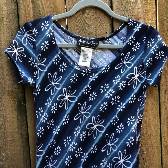 Vintage 1990s All That Jazz Blue Daisy Dress Small - Picture 2 of 3